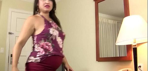 Pregnant milf Jocelyn fingers her pantyhosed pussy